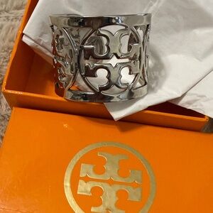 Tory Burch Silver Cuff Bracelet-Reva Cut out